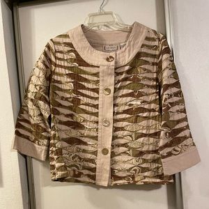 All cotton career jacket. L-22”, sleeve-sleeve@ back-15”, sleeve length-17”.